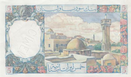 Liban 5 Livres 1945 - Banque de Syrie et du Liban - Spécimen - P.49s