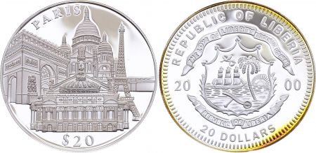 Liberia 20 Dollars - Ville de Paris - 2000 - Argent