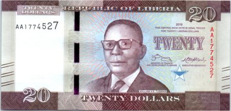 Liberia 20 Dollars, W. V. S Tubman - Marché - 2016