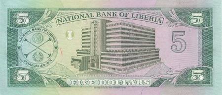 Liberia 5 Dollars Caoutchouc - Banque