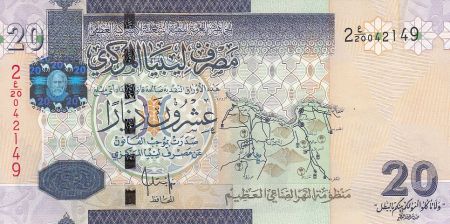 Libye 20 Dinars - Carte de l\'Afrique du Nord - Leaders - 2009