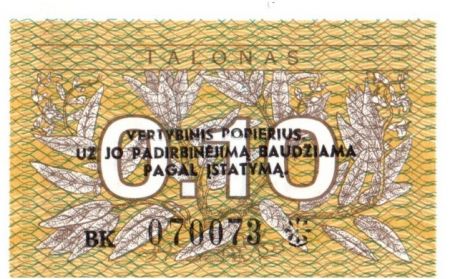 Lituanie 0.10 Talonas Feuilles - Armoiries