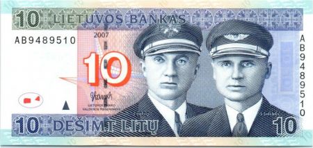 Lituanie 10 Litu, S. Darius et S. Girénas - Avion - 2007