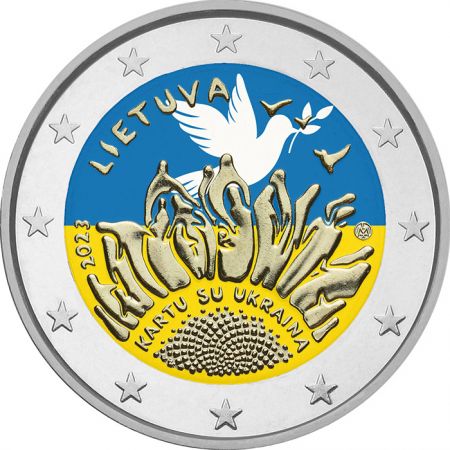 Lituanie 2 Euros Commémo. COULEUR Lituanie 2023 - Ensemble avec l\'Ukraine (Kartu Su Ukraina)