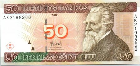 Lituanie 50 Litu, J. Basanavicius - Cathédrale - 2003