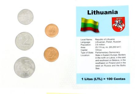 Lituanie Blister 5 monnaies LITUANIE (1 centas à 20 centu)