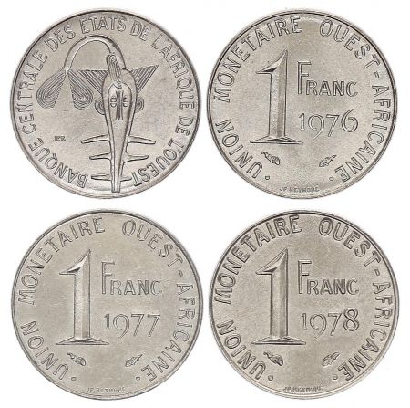 Lot de 3 x1 Franc - Union Africaine - 1976-1977-1978