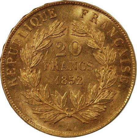 LOUIS-NAPOLEON BONAPARTE - 20 FRANCS OR 1852 A
