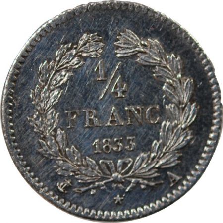 LOUIS PHILIPPE - 1/4 FRANC ARGENT 1833 A PARIS