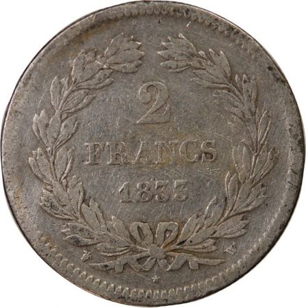 LOUIS PHILIPPE - 2 FRANCS ARGENT 1833 W LILLE