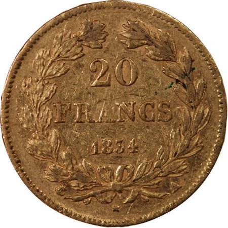 LOUIS PHILIPPE - 20 FRANCS OR 1834 A PARIS