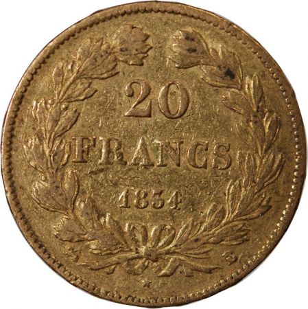 LOUIS PHILIPPE - 20 FRANCS OR 1834 B ROUEN