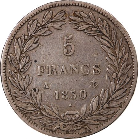 LOUIS PHILIPPE - 5 FRANCS 1830 A PARIS Tiolier sans le I  Tr relief\   RARE\ 