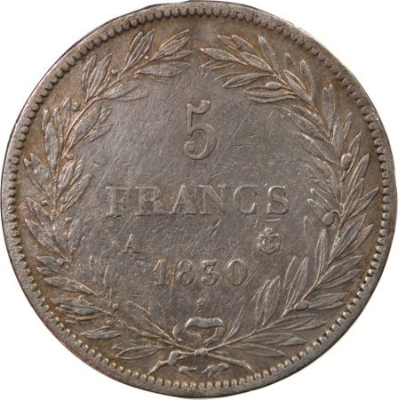 LOUIS PHILIPPE - 5 FRANCS 1830 A PARIS Tranche en relief\ \ 