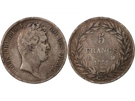 LOUIS PHILIPPE - 5 FRANCS 1831 K BORDEAUX Type Tiolier  Tr Creux\ \ 
