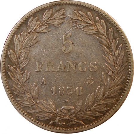 LOUIS PHILIPPE - 5 FRANCS ARGENT 1830 A PARIS Type Tiolier avec le I  Tr creux\ \ 