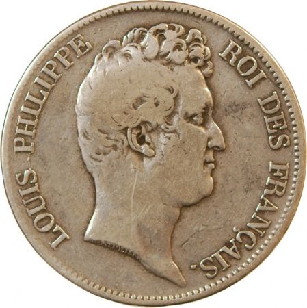 LOUIS PHILIPPE - 5 FRANCS ARGENT 1830 W LILLE Type Tiolier sans le I  Tr creux\ \ 