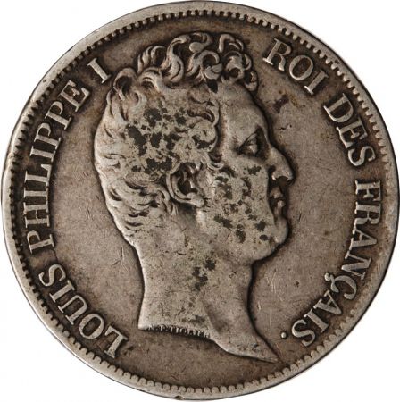 LOUIS PHILIPPE - 5 FRANCS ARGENT 1831 B ROUEN Type Tiolier  Tr creux\ \ 