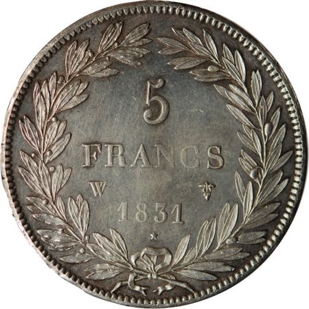 LOUIS PHILIPPE - 5 FRANCS ARGENT 1831 W LILLE  Type Tiolier - Tr creux\ \ 
