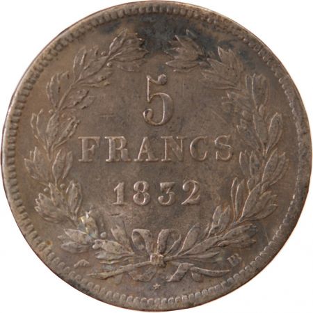 LOUIS PHILIPPE - 5 FRANCS ARGENT 1832 BB STRASBOURG Type Domard  Tr relief\ \ 