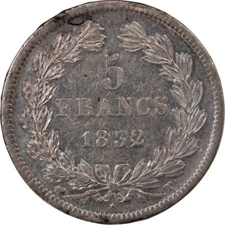 LOUIS PHILIPPE - 5 FRANCS ARGENT 1832 T NANTES Type Domard  Tr relief\ \ 