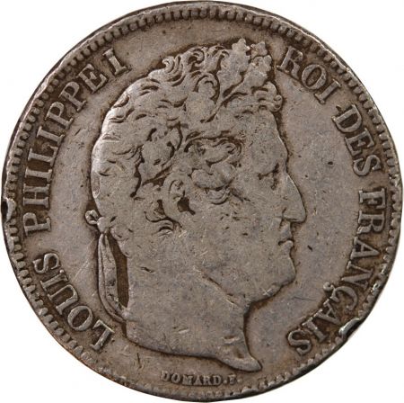 LOUIS PHILIPPE - 5 FRANCS ARGENT 1833 M TOULOUSE Type Domard  Tr relief\ \ 
