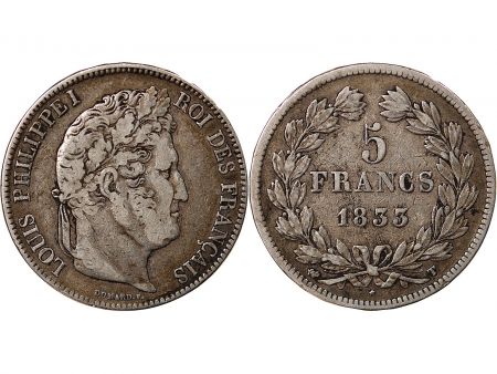 LOUIS PHILIPPE - 5 FRANCS ARGENT 1833 T NANTES
