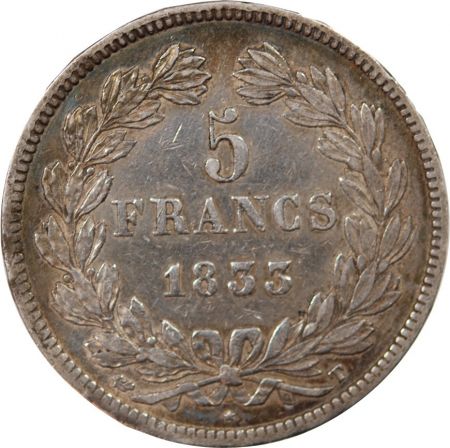 LOUIS PHILIPPE - 5 FRANCS ARGENT 1833 T NANTES Type Domard  Tr relief\ \ 