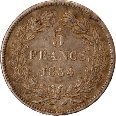 LOUIS PHILIPPE - 5 FRANCS ARGENT 1834 A PARIS