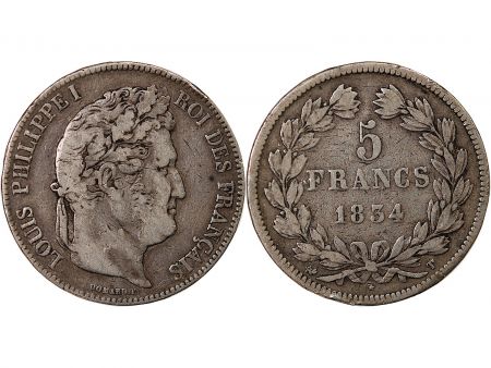 LOUIS PHILIPPE - 5 FRANCS ARGENT 1834 T NANTES