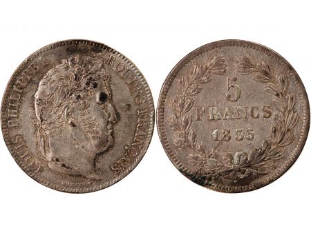 LOUIS PHILIPPE - 5 FRANCS ARGENT 1835 B ROUEN Type Domard  Tr relief\ \ 