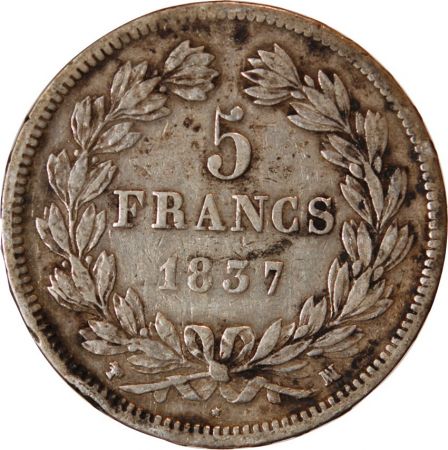 LOUIS PHILIPPE - 5 FRANCS ARGENT 1837 MA MARSEILLE