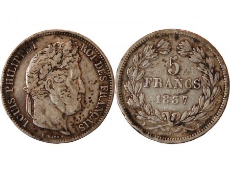 LOUIS PHILIPPE - 5 FRANCS ARGENT 1837 MA MARSEILLE