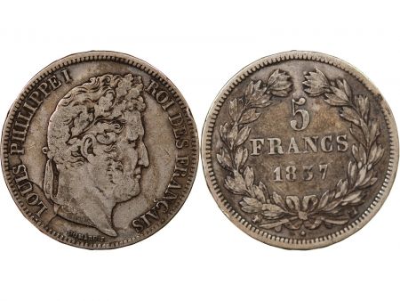 LOUIS PHILIPPE - 5 FRANCS ARGENT 1837 MA MARSEILLE Type Domard  Tr relief\ \ 