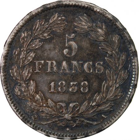 LOUIS PHILIPPE - 5 FRANCS ARGENT 1838 A PARIS