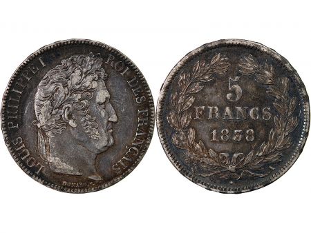 LOUIS PHILIPPE - 5 FRANCS ARGENT 1838 A PARIS