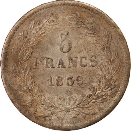 LOUIS PHILIPPE - 5 FRANCS ARGENT 1839 A PARIS Type Domard  Tr relief\ \ 