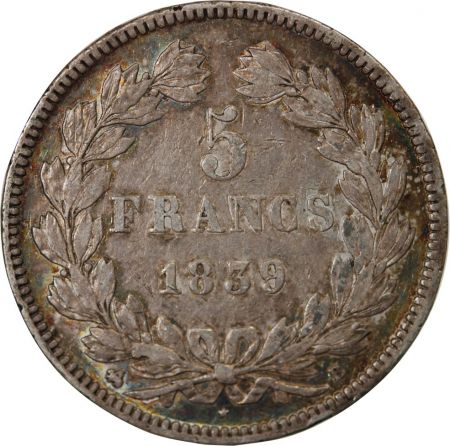 LOUIS PHILIPPE - 5 FRANCS ARGENT 1839 B ROUEN