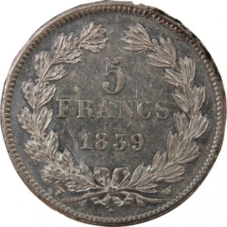 LOUIS PHILIPPE - 5 FRANCS ARGENT 1839 W LILLE Type Domard  Tr relief\ \ 