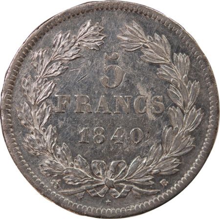 LOUIS PHILIPPE - 5 FRANCS ARGENT 1840 B ROUEN Type Domard  Tr relief\ \ 