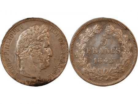 LOUIS PHILIPPE - 5 FRANCS ARGENT 1842 BB STRASBOURG Type Domard  Tr relief\ \ 