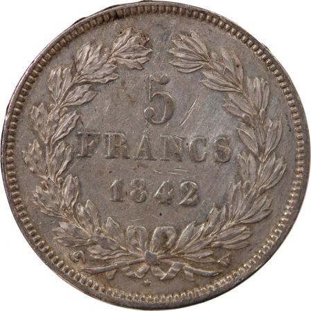 LOUIS PHILIPPE - 5 FRANCS ARGENT 1842 W LILLE Type Domard  Tr relief\ \ 