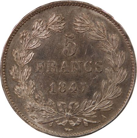 LOUIS PHILIPPE - 5 FRANCS ARGENT 1847 A PARIS Type Domard  Tr relief\ \ 
