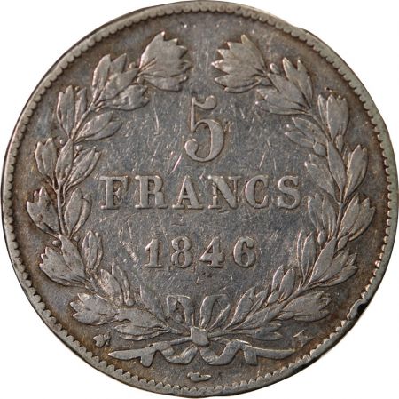 LOUIS PHILIPPE- 5 FRANCS ARGENT 1846 K BORDEAUX