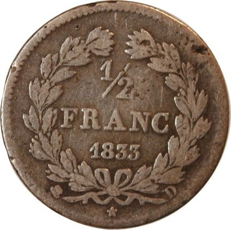 LOUIS-PHILIPPE Ier - 1/2 FRANC ARGENT 1833 D LYON - RARE