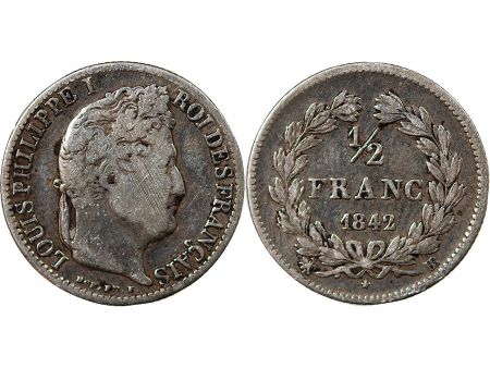 LOUIS-PHILIPPE Ier - 1/2 FRANC ARGENT 1842 BB STRASBOURG