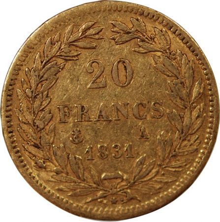LOUIS PHILIPPE Ier - 20 FRANCS OR 1831 A PARIS Tête Nue Tranche en Relief\ \ 