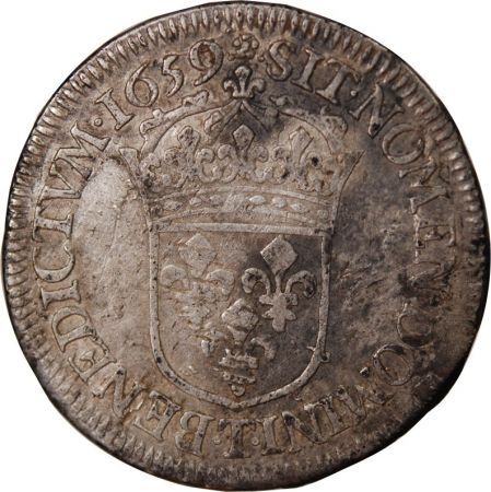 LOUIS XIV - 1/2 ECU ARGENT A LA MECHE LONGUE 1659 T NANTES - R4
