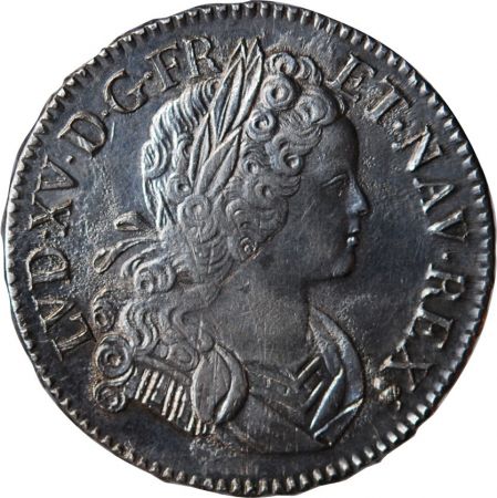 LOUIS XV - ECU DE FRANCE & NAVARRE 1718 S REIMS