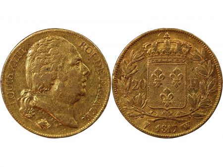 LOUIS XVIII - 20 FRANCS OR 1817 W LILLE